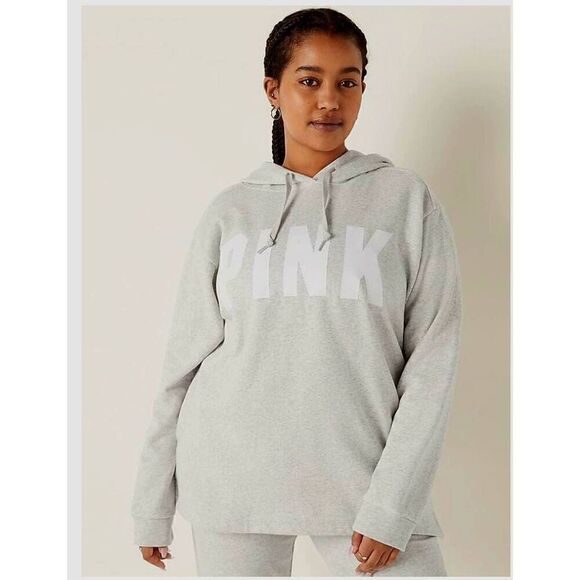 NWT VICTORIA SECRET LOGO OPEN HEM CAMPUS SWEATSHIRT - Picture 2 of 6